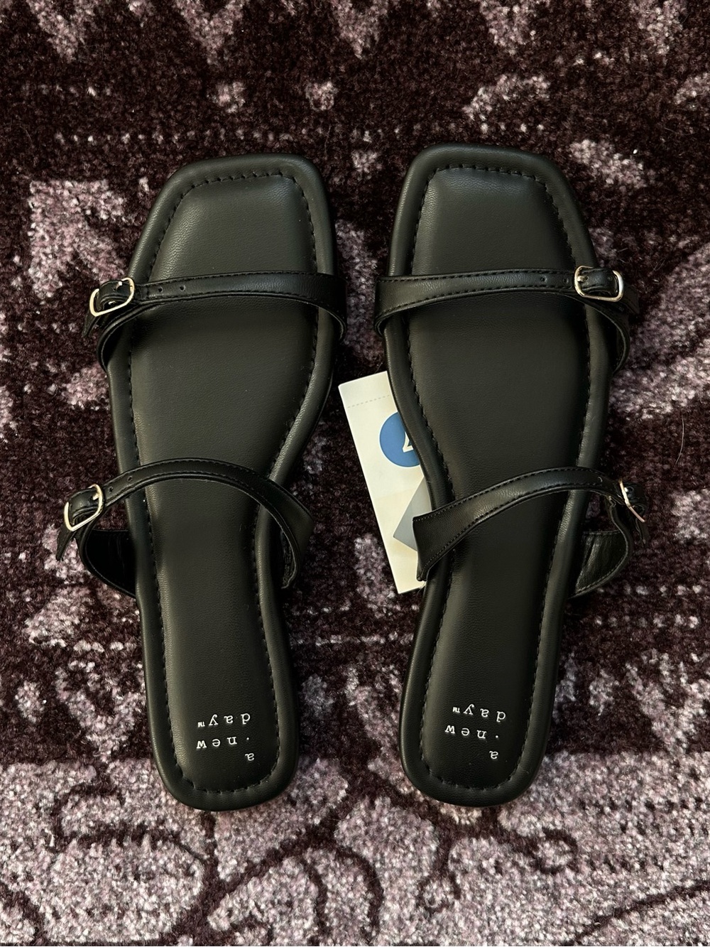 a new day Black Square-Toe Double-Strap Connie Sandals